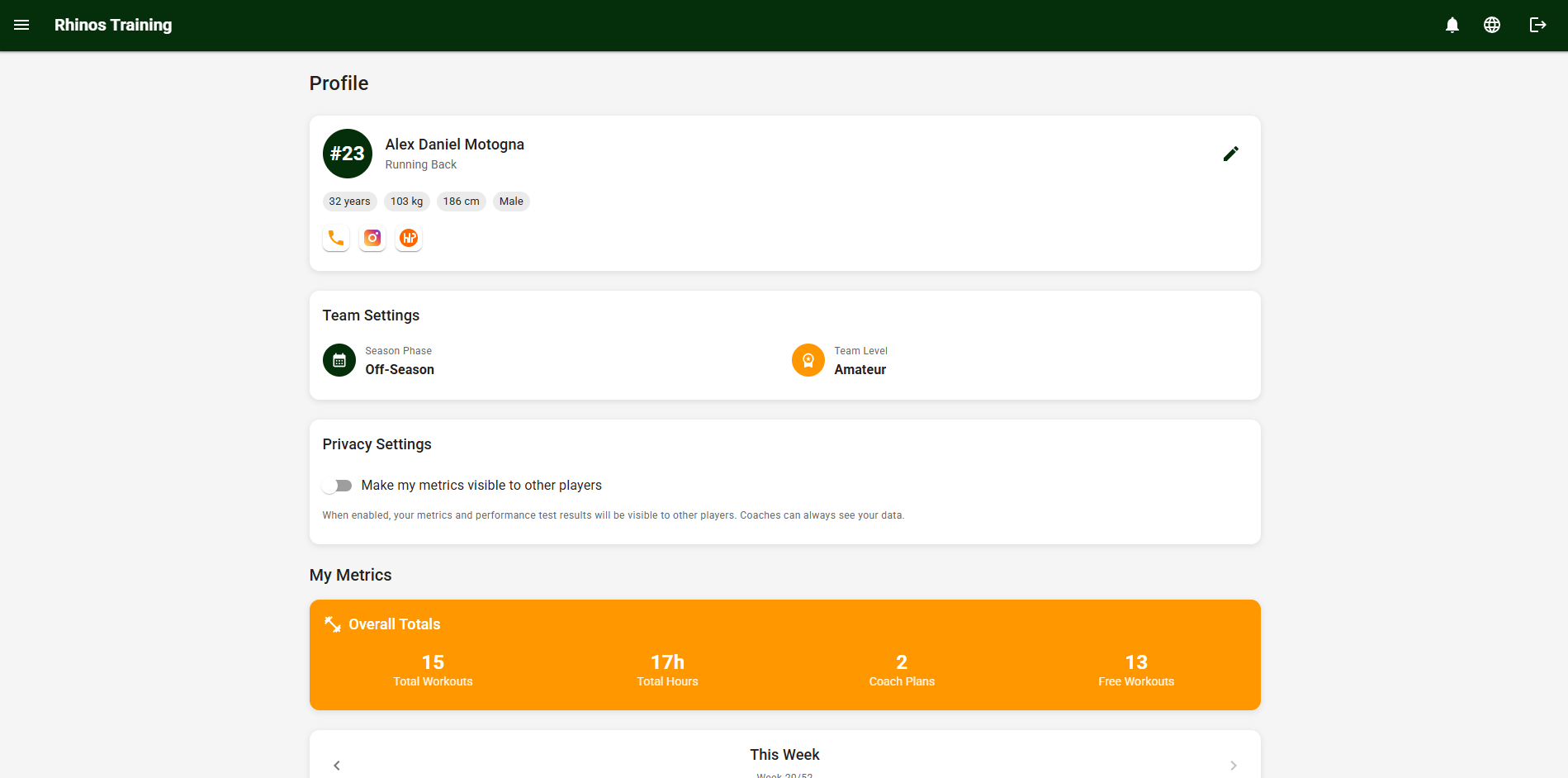 Rhinos Training App 7